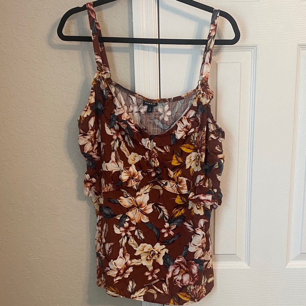 Torrid Brown Floral Camisole with Ruffle Straps